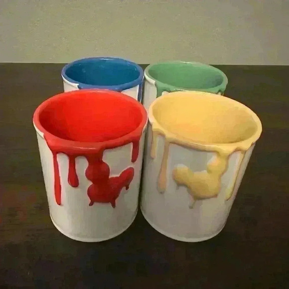 Walt Disney Ink & Paint Ceramic Cup Set of 4 Mickey Mouse Ear Drips Mug Jar Lot - Picture 4 of 4
